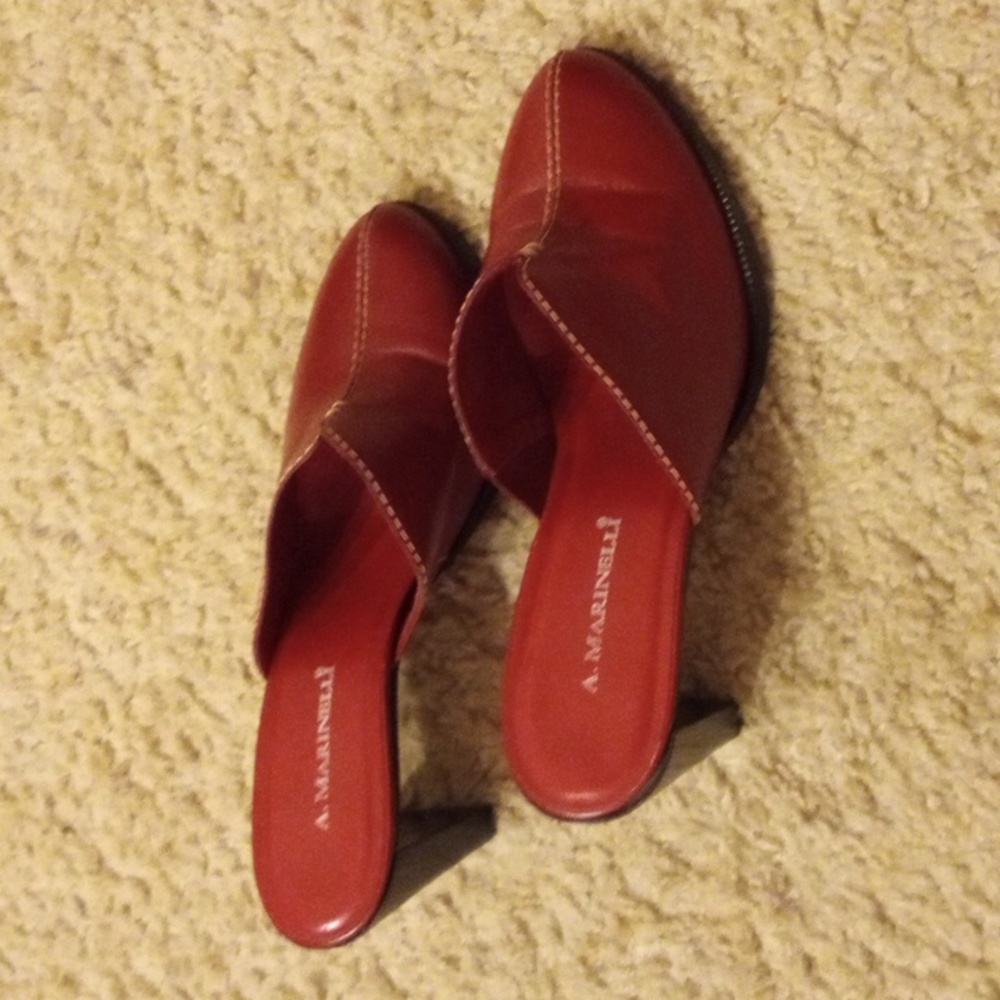 A. Marinelli  Ethan III Deep Red Leather Mules Made in Brazil